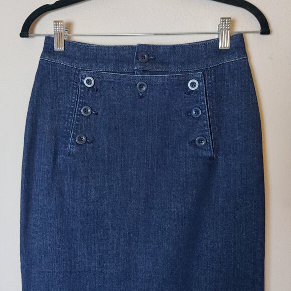 Moods of Florence Italy Stretch Denim Lace Up Midi Pencil Sailor Skirt Small - Picture 3 of 11